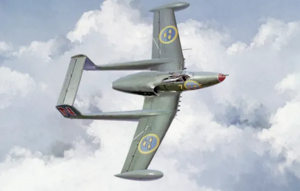 Картинка art, airplane, painting, aviation, jet, Swedish Air Force, SAAB J21R