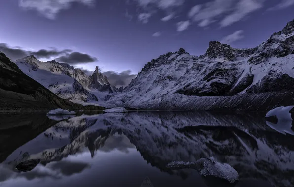 Картинка снег, пейзаж, горы, природа, озеро, отражение