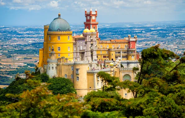 Пейзаж, Португалия, дворец, Pena, National Palace Sintra
