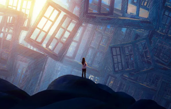Девушка, Girl, Windows, Окна, Fantasy, Арт, Art, Фантастика