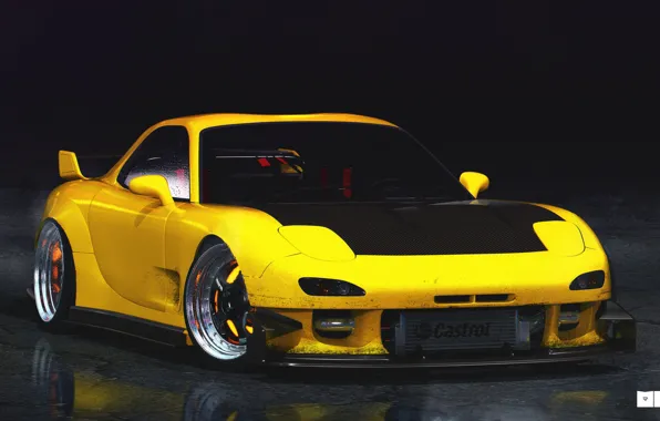 Авто, Желтый, Машина, Мазда, Mazda, Арт, Art, RX-7