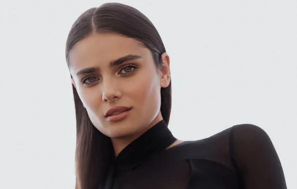 Взгляд, девушка, лицо, фото, черный, губы, Taylor Hill