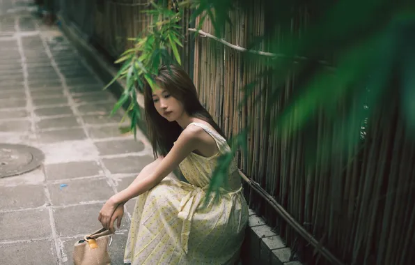 Beautiful, Asian, Model, Woman, Cute, Pretty, Sitting, Outdoor