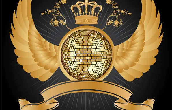 Wings, disco, heraldry, globe
