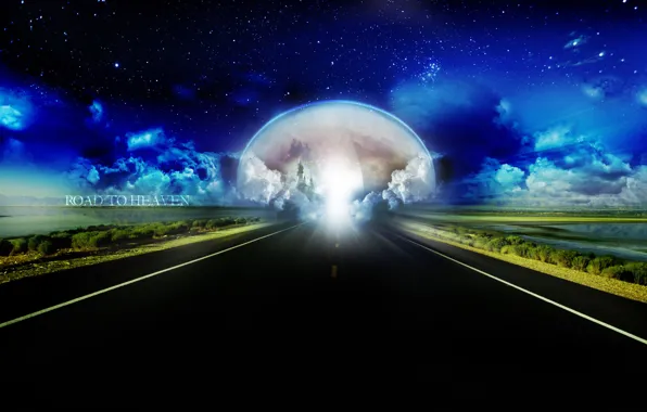 Дорога, небо, асфальт, космос, земля