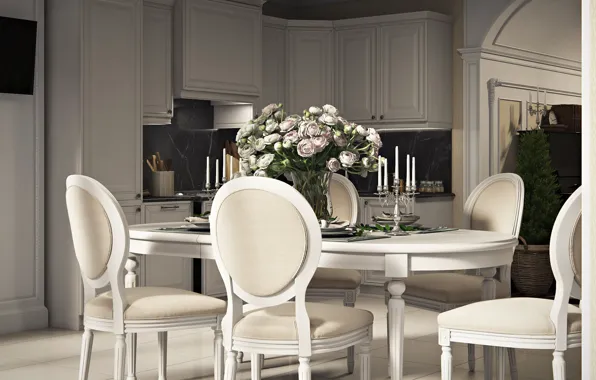 Мебель, интерьер, букет, помещение, Kitchen&Dinning room