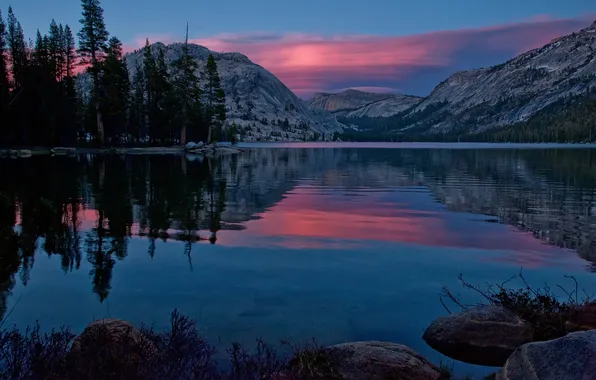 Картинка закат, горы, Калифорния, Йосемити, California, Yosemite National Park, Tenaya Lake, озеро Теная