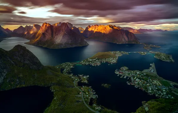 Картинка небо, острова, горы, скалы, фьорды