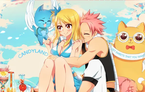 Любовь, аниме, арт, пара, хвост феи, Fairy Tail, Люси, Нацу Драгнил