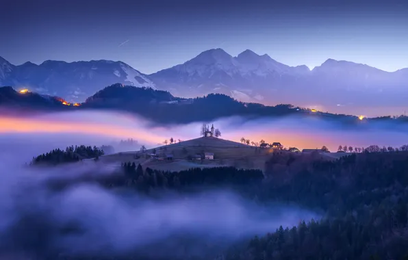 Картинка Природа, Красота, Star Trails, Nature, Landscape, Mountains, Twilight, Slovenia