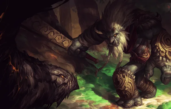 Lol, League of Legends, fan art, skin, dragon slayer, Trundle, Troll King