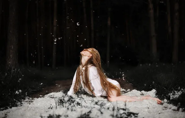 Картинка лес, девушка, перья, Ульяна Найденкова