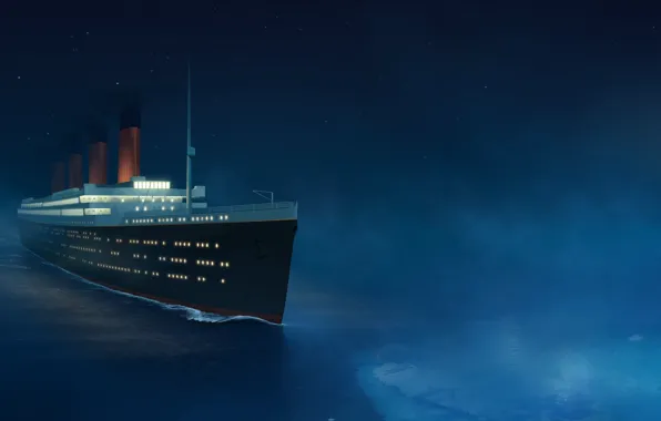 Картинка Titanic, RMS Titanic, Титаник, Рисунок, Арт, Круизный лайнер, Бак, Рендеринг