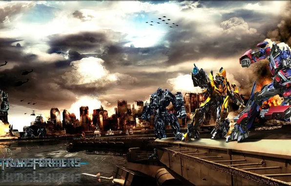 City, cinema, robot, sky, mecha, cloud, movie, Transformers