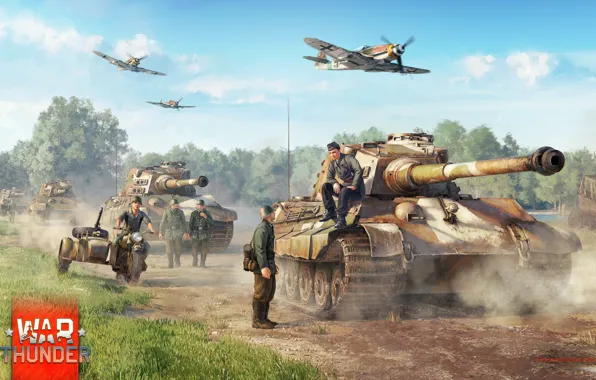 Картинка Art, Bf-109, Tiger II, War Thunder, Video Game, Infantry, Tanks, Planes
