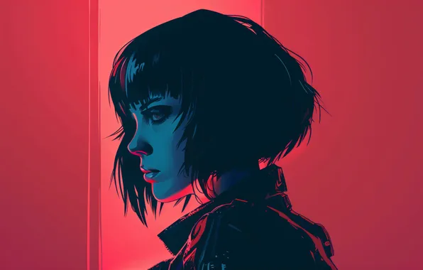 Red, anime, cyberpunk, women, illustration, AI art