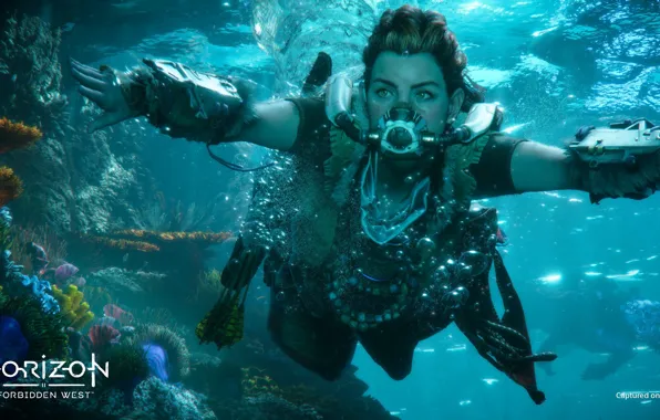 Девушка, маска, под водой, дайвинг, Aloy, Horizon Forbidden West