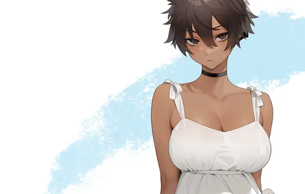 Kawaii, girl, hot, sexy, dress, boobs, anime, brown