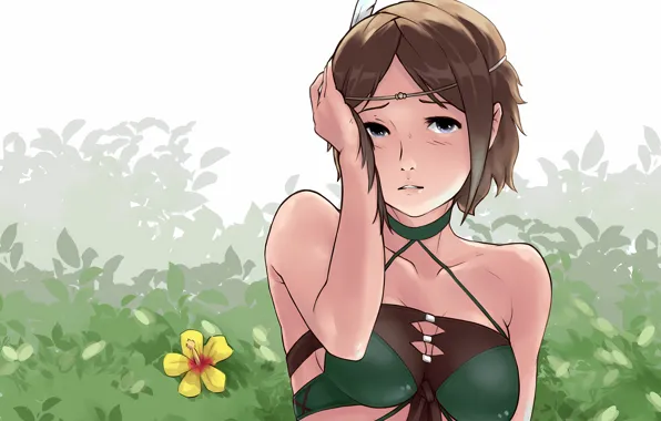 Girl, sexy, cleavage, brown hair, boobs, anime, beautiful, short hair