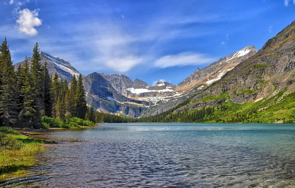 Горы, Монтана, Glacier National Park, Montana, Национальный парк Глейшер, Lake Josephine, Озеро Жозефина, Mount Gould