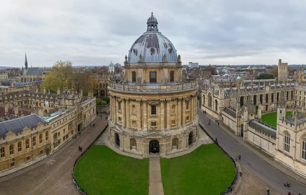 Картинка небо, пейзаж, улица, дома, Великобритания, купол, университет, Оксфорд