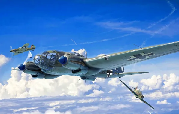 Истребитель, Бомбардировщик, Hawker Hurricane, He 111, Heinkel 111, Двухмоторный