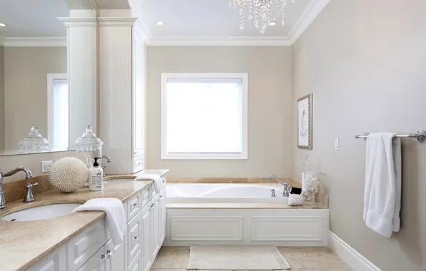 Картинка комната, полотенце, зеркало, окно, ванна, шкаф, ванная