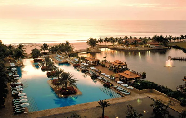 Океан, вечер, бассейн, курорт, ареал, Thailand luxury resorts