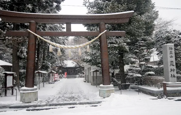 Картинка снег, Япония, врата