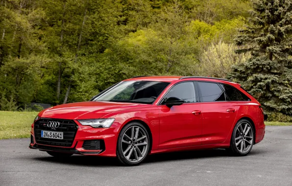 Красный, Audi, стоянка, универсал, 2019, A6 Avant, S6 Avant