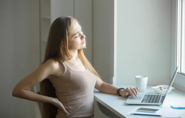 Woman, tiredness, Back pain
