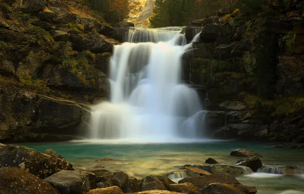 Картинка осень, лес, пейзаж, водопад