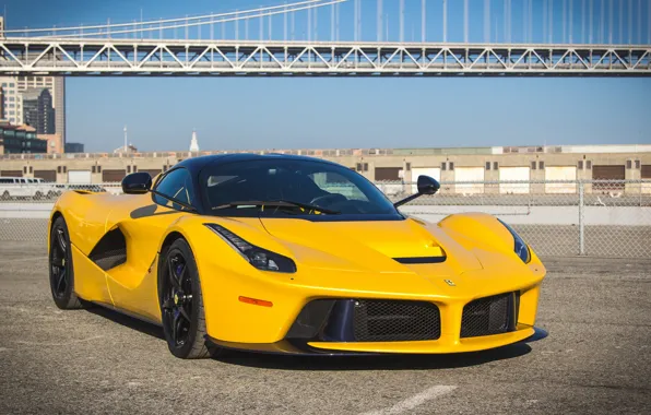 Картинка ferrari, bridge, Yellow, laferrari