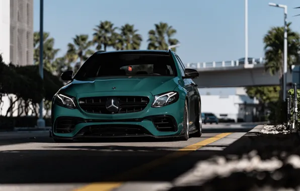 Mercedes, Mercedes Benz, Green, AMG, Road, Wagon, E63 AMG, Sight