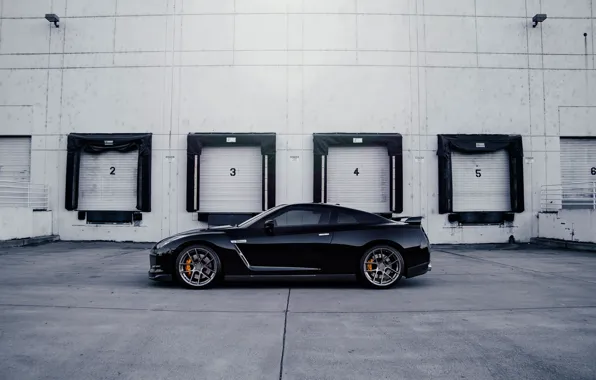 Картинка GTR, Nissan, Car, Wall, Black, Side, Tuning, R35