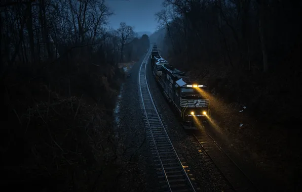 Картинка ночь, поезд, железная дорога