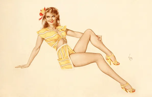 Девушка, рисунок, арт, пин-ап, живопись, pin-up, Alberto Vargas
