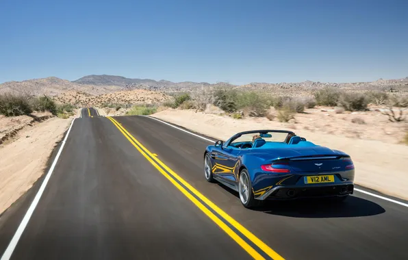 Картинка дорога, Aston Martin, автомобиль, вид сзади, Vanquish, Volante