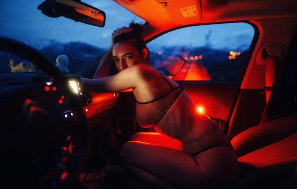 Красота, вечер, большая грудь, big tits, русская баба, Максим Густарев, девушка в машине