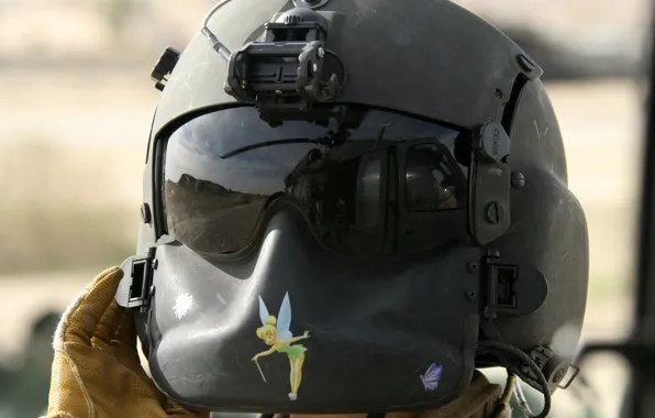 Картинка девушка, шлем, Sikorsky, UH-60, Black Hawk, Tinker Bell, защитный, бортстрелок