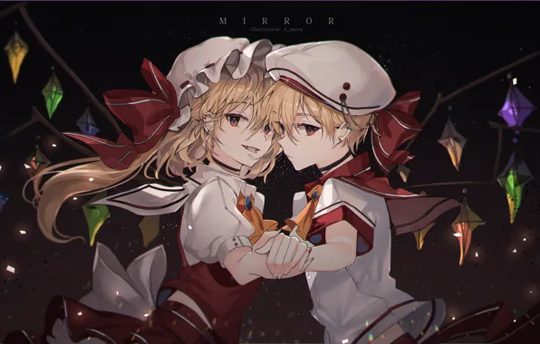 Двое, тёмный фон, Touhou, Тохо, Тоухоу