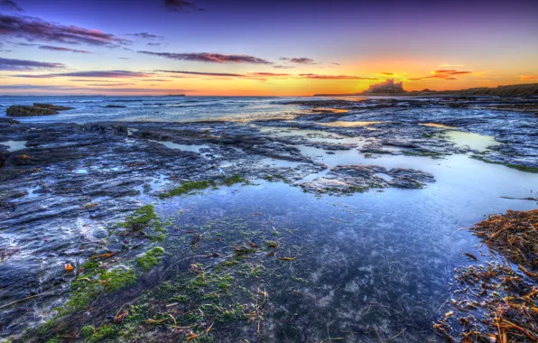 Картинка небо, облака, побережье, Англия, Bamburgh Beach