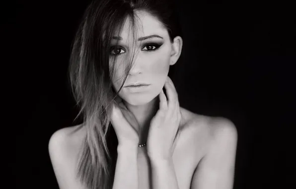 Dark, girl, sad, monochrome, face