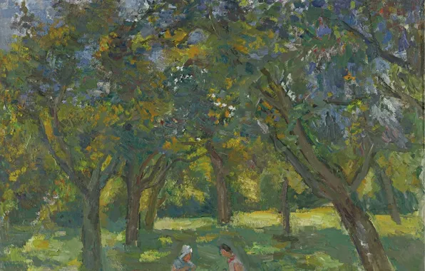 Пейзаж, картина, Robert Falk, Две женщины сидящие среди деревьев, Роберт Фальк, 1930-е