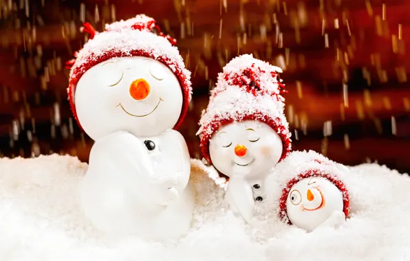 Картинка Christmas, Winter, Family, Cute, Snowman, Adorable, Snowfall, Celebrations