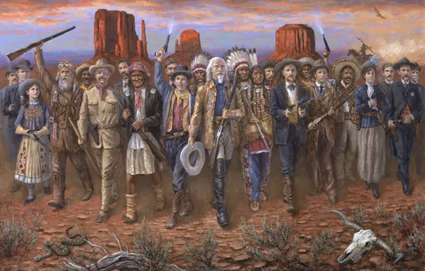 Картинка оружие, люди, пустыня, американцы, Индейцы, Дикий Запад