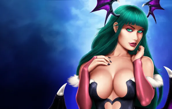 Грудь, девушка, вампир, morrigan, capcom, darkstalkers, Morrigan Aensland