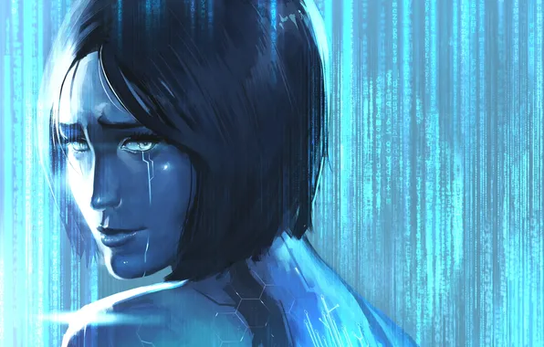 Картинка взгляд, девушка, слезы, арт, Halo, Cortana