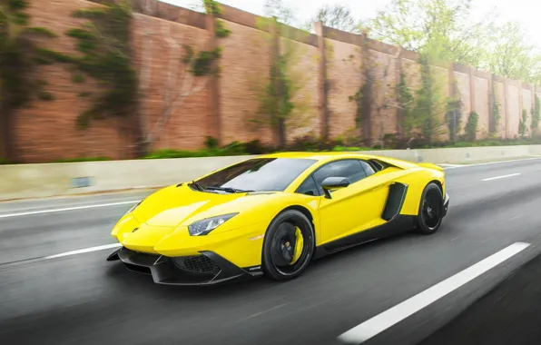 Дорога, авто, желтый, скорость, lamborghini aventador, машина., LP-720