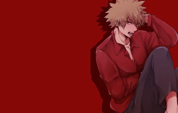 Фон, костюм, парень, блондин, красный цвет, My Hero Academia, Boku No Hero Academia, Моя Геройская …